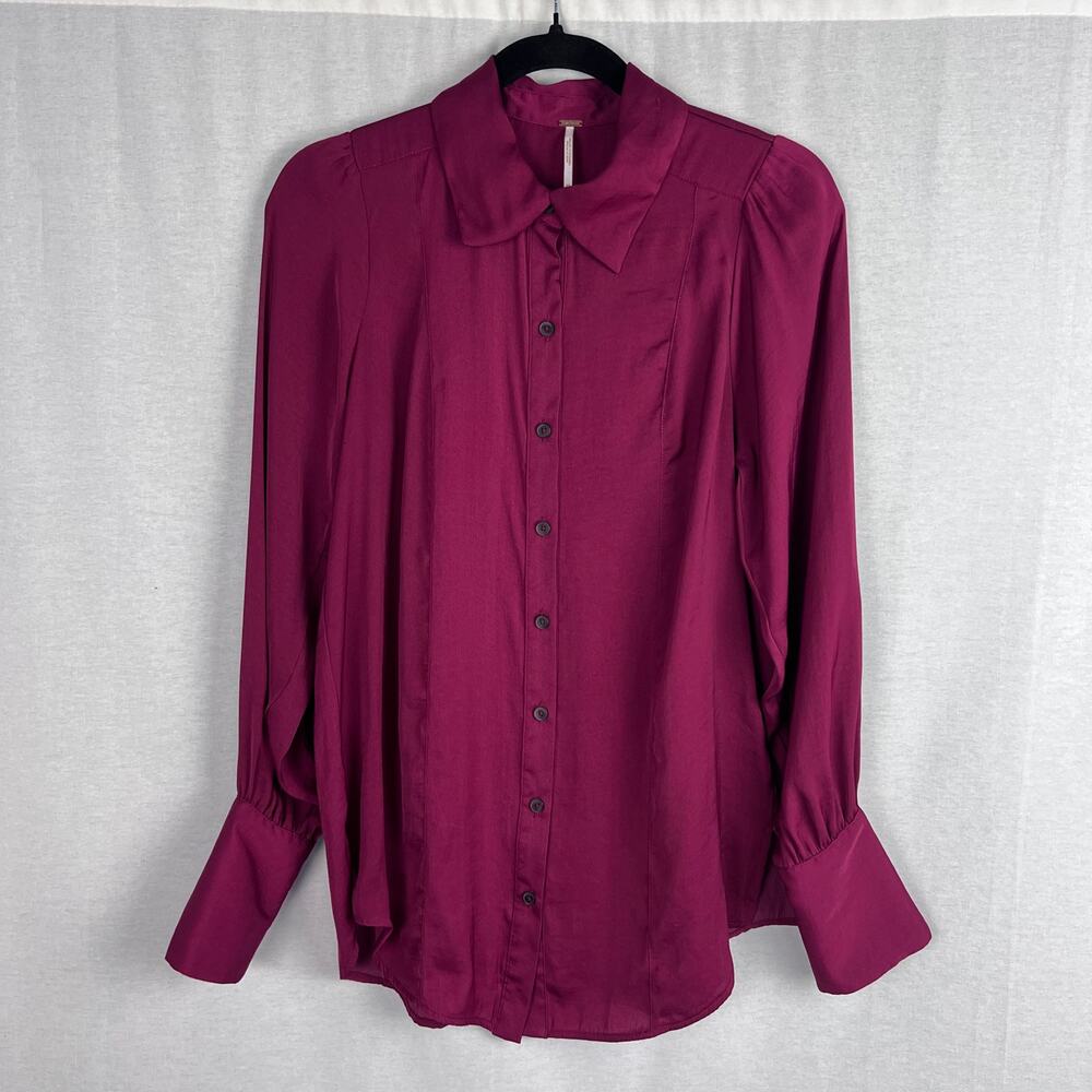 Free People Top Womens XS Lala Blouse Burgundy Romantic Victorian Edwardian